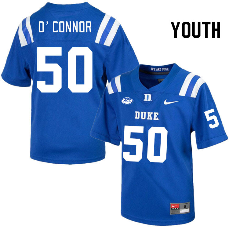 Youth #50 Kevin O'Connor Duke Blue Devils College Football Jerseys Stitched Sale-Royal - Click Image to Close